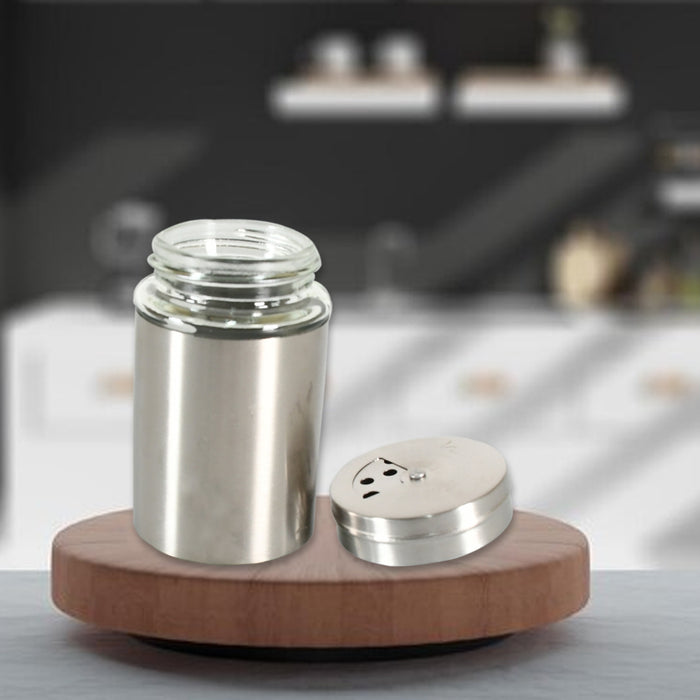 Multi-purpose Seasoning Bottle, Salt and Pepper Shakers Stainless Steel and Glass Set with Adjustable Pour Holes For Home Cooking Picnic, Camping Ration Salt Shakers (1 Pc)