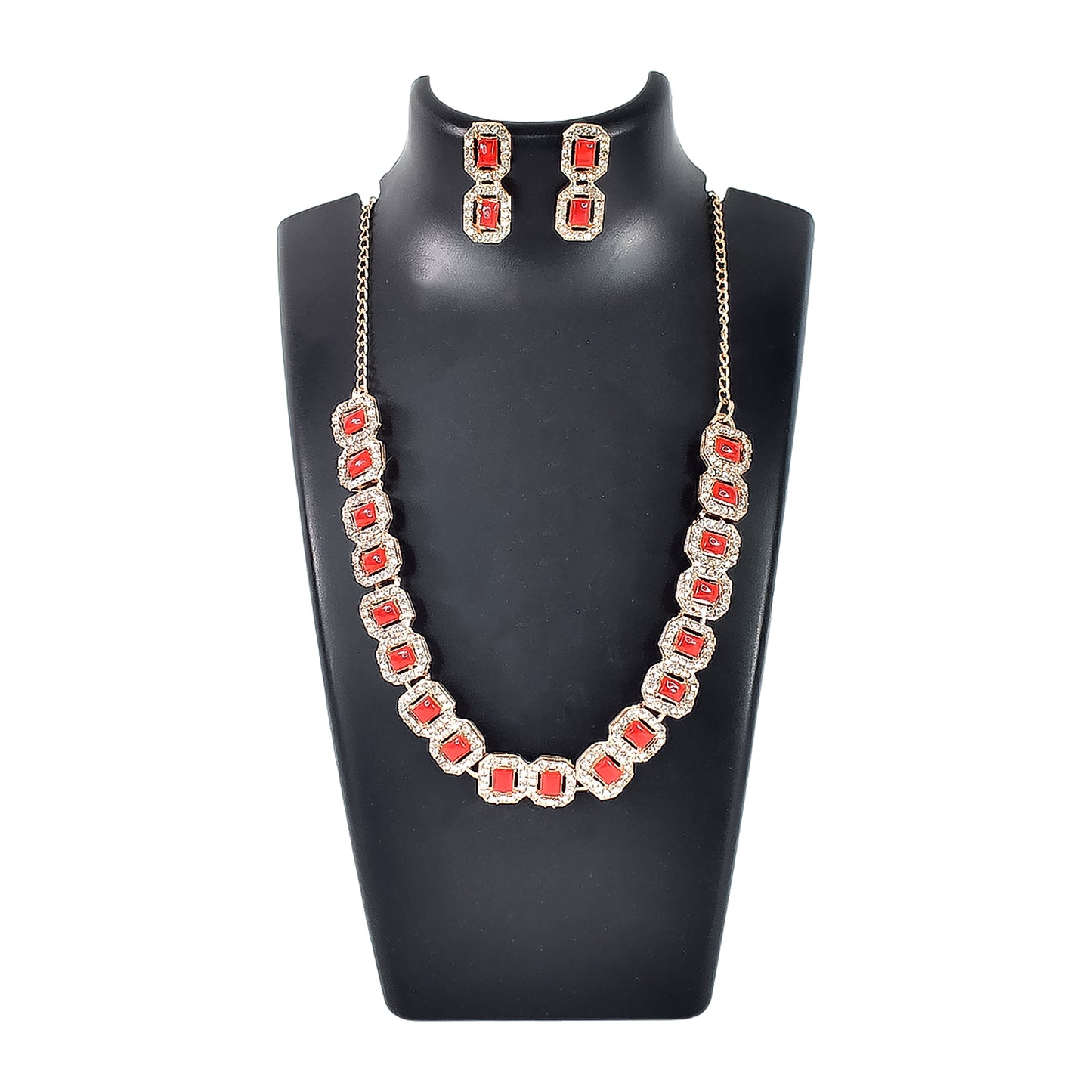 Red American Diamond Studded Jewellery Necklace Set