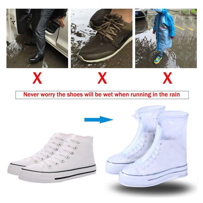 Transparent large size shoe covers with anti-slip design for rainy days