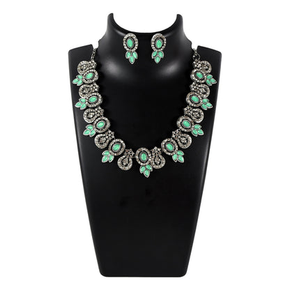 Elegant Green and White Diamond Necklace Set