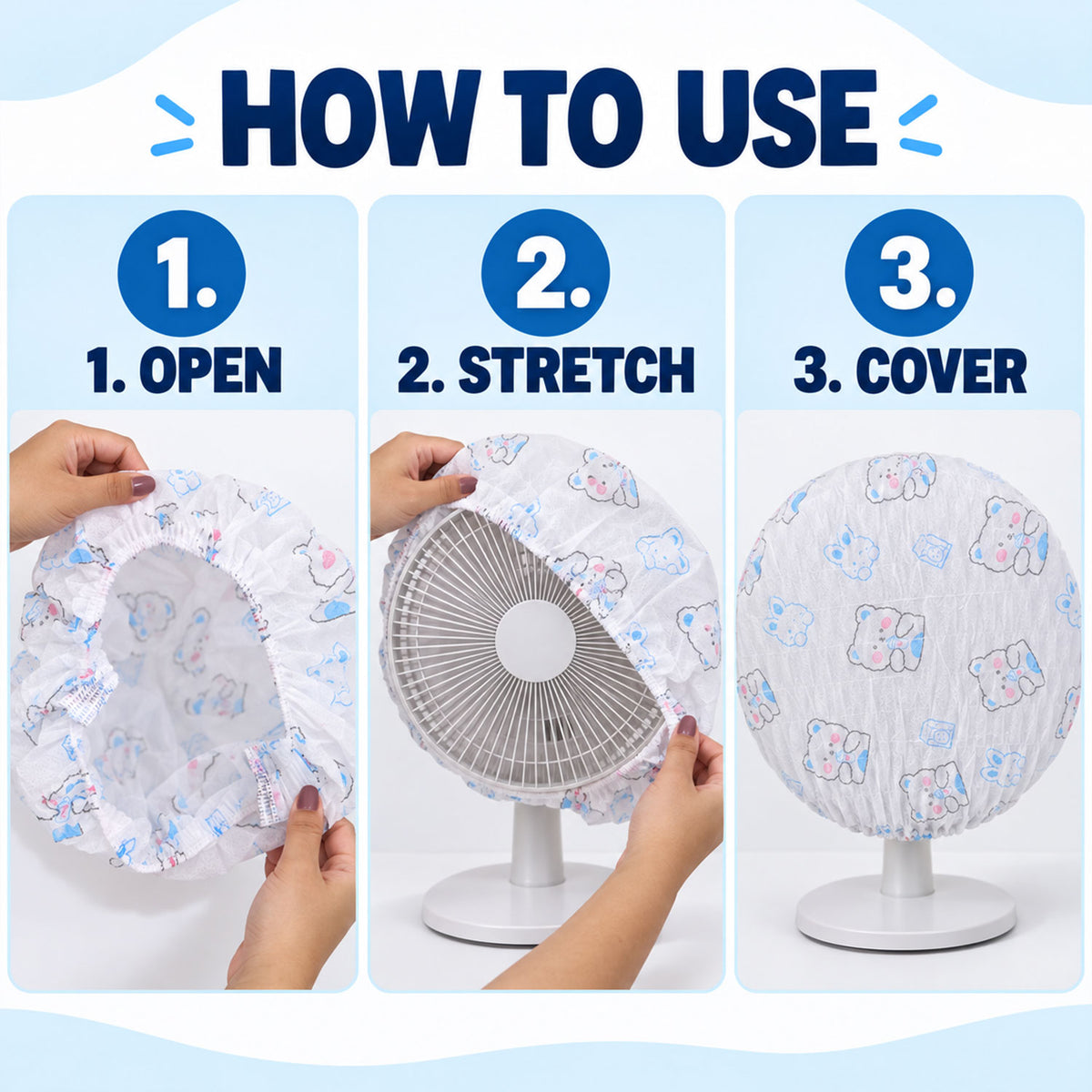 Elastic Fan Dust Covers Set with Cartoon Print for Table Fans (10 Pc)