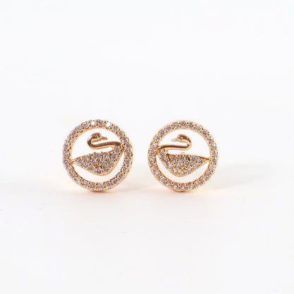Graceful Swan Design CZ Stone Stud Earrings for Women