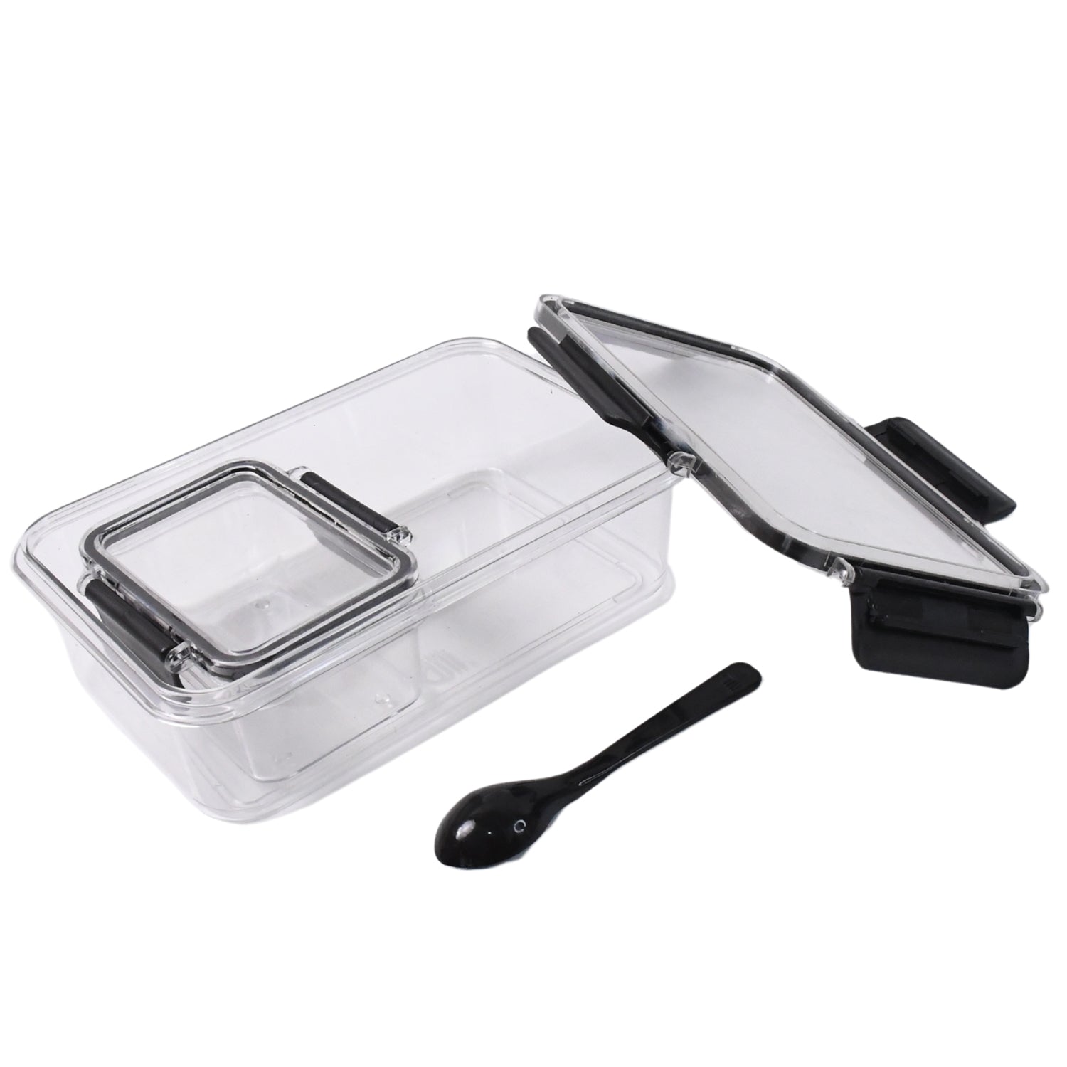 Plastic Kitchen Storage Container Big 800 ML & Small 250 ML with Air Seal Lock Lid & Spoon