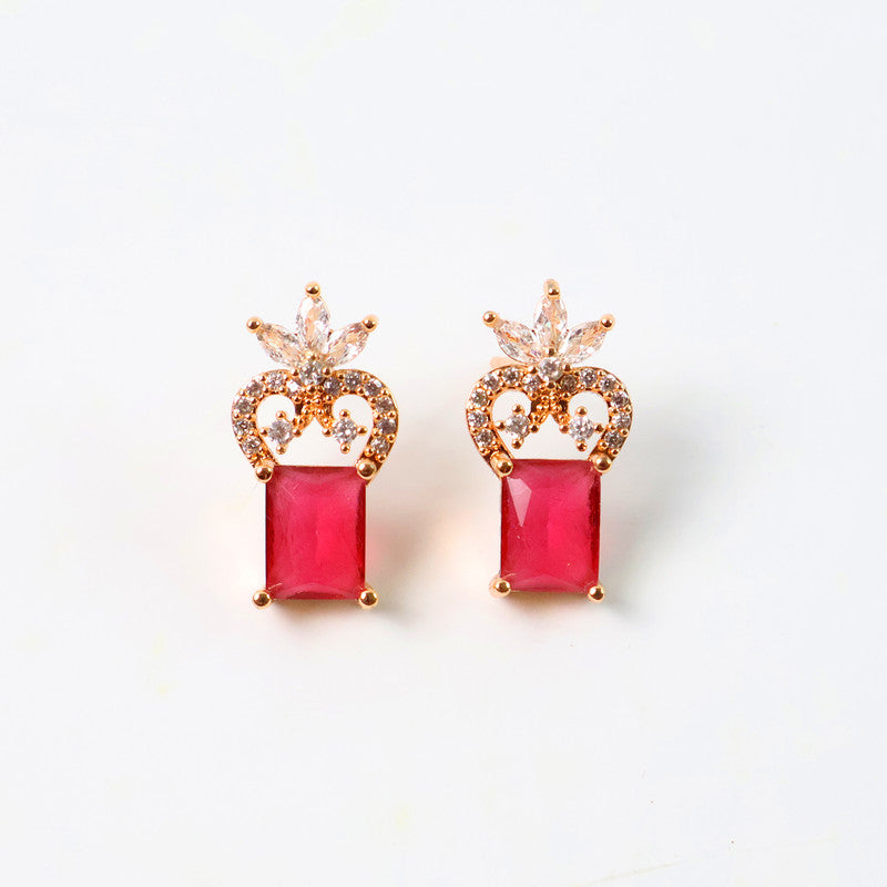 Royal Red Stone CZ Crown Design Earrings for Women