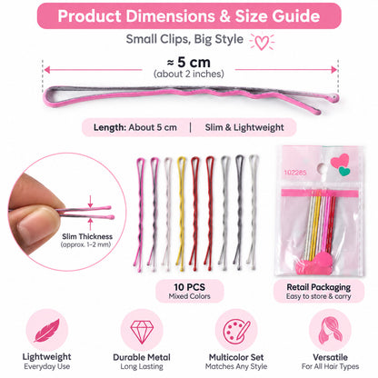 Metallic Colour Bobby Pins Set with Mixed Shades for Girls (10 Pc)