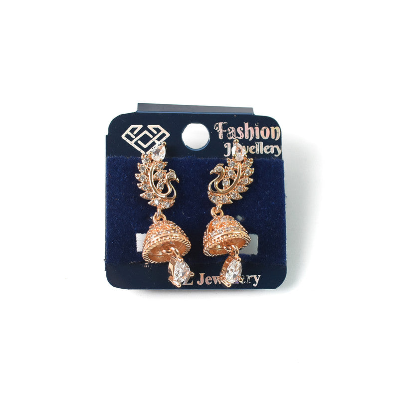 Graceful Peacock Design CZ Stone Jhumka Earrings for Women