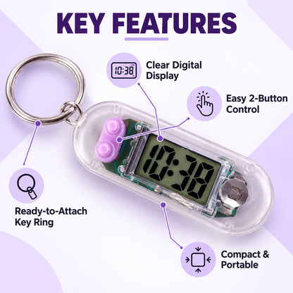 Transparent Digital Clock Keychain with LCD Display for Everyday Timekeeping (1 Pc)
