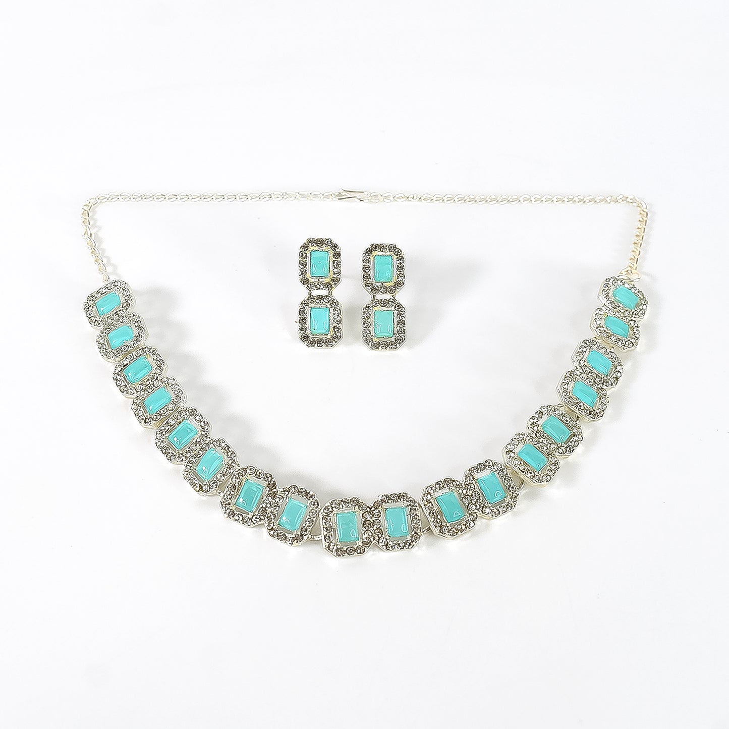 Sky Blue American Diamond Studded Jewellery Necklace Set