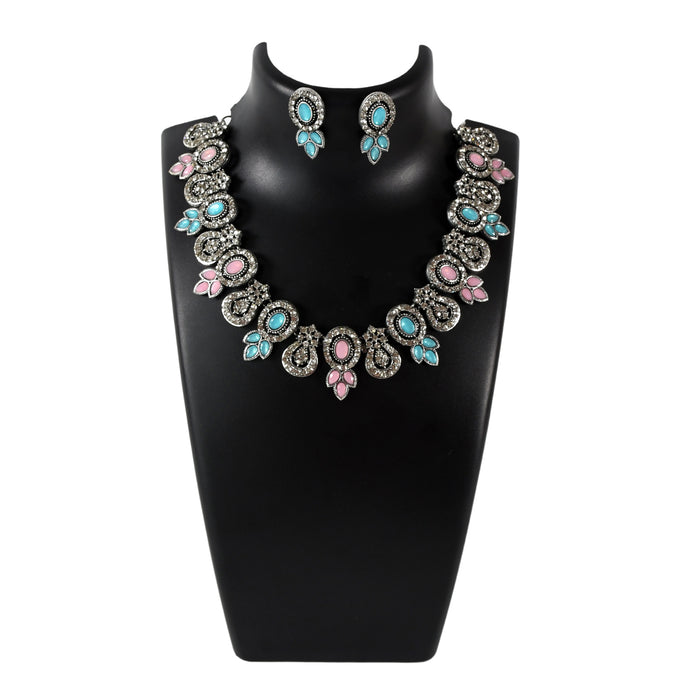 Sky Blue & Pink Color Necklace Set