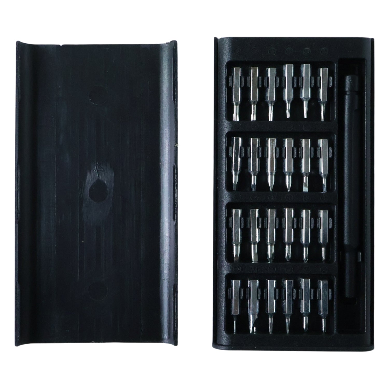 Screwdriver tool and bits organized in case