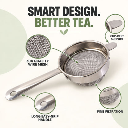 Apex Stainless Steel Tea Strainer No 3 with Long Handle, Fine Mesh Chalni (1 Pc)