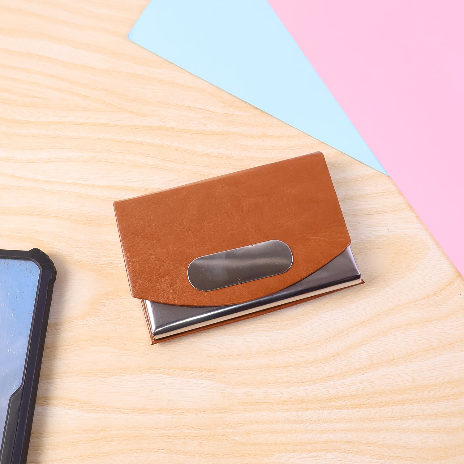 Leather & Stainless-Steel Business Card Holder (1 Pc)