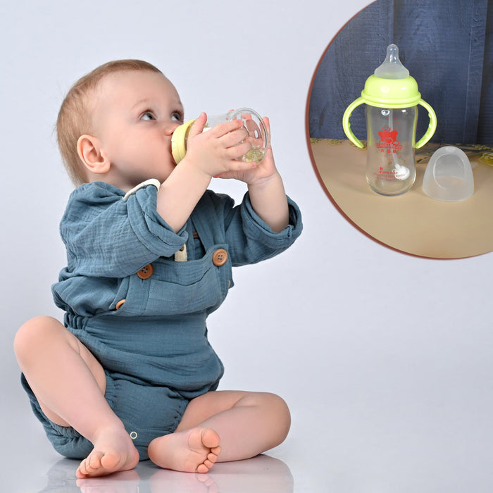 Glass Baby Feeding Bottle with Handles & Straw (240 ML / 1 Pc)