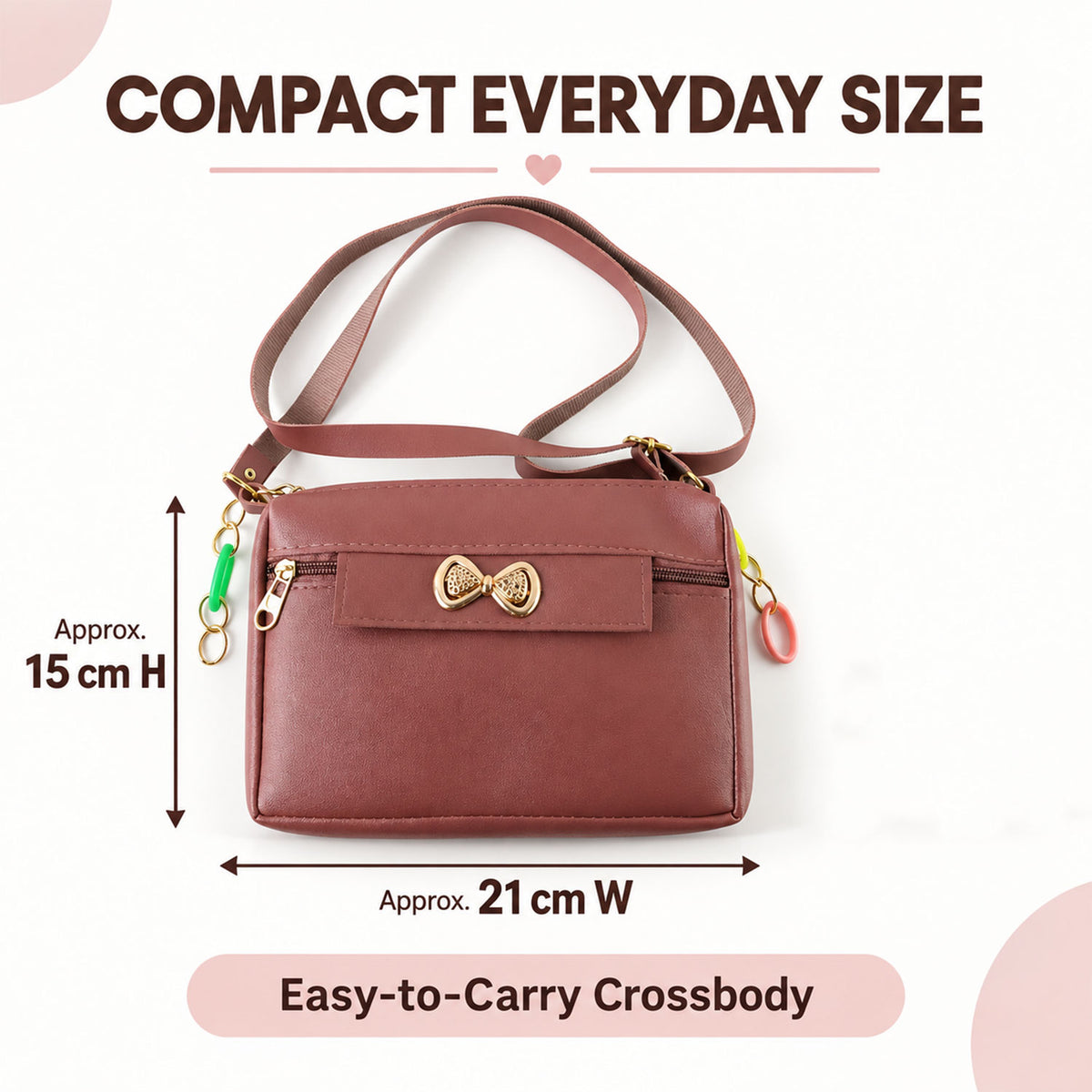 PU Leather Sling Bag for Women with Adjustable Strap and Bow (1 Pc)