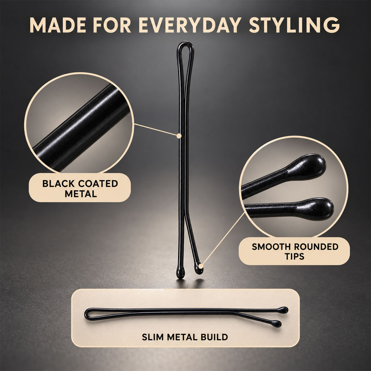 Metal Hair Pins with Rounded Tips for Bun Updo and Everyday Hair Styling (48 Pc)