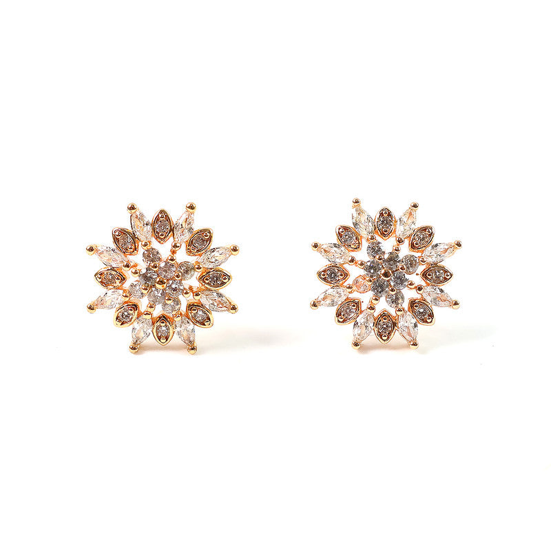 Charming Floral Cluster CZ Stone Stud Earrings for Women