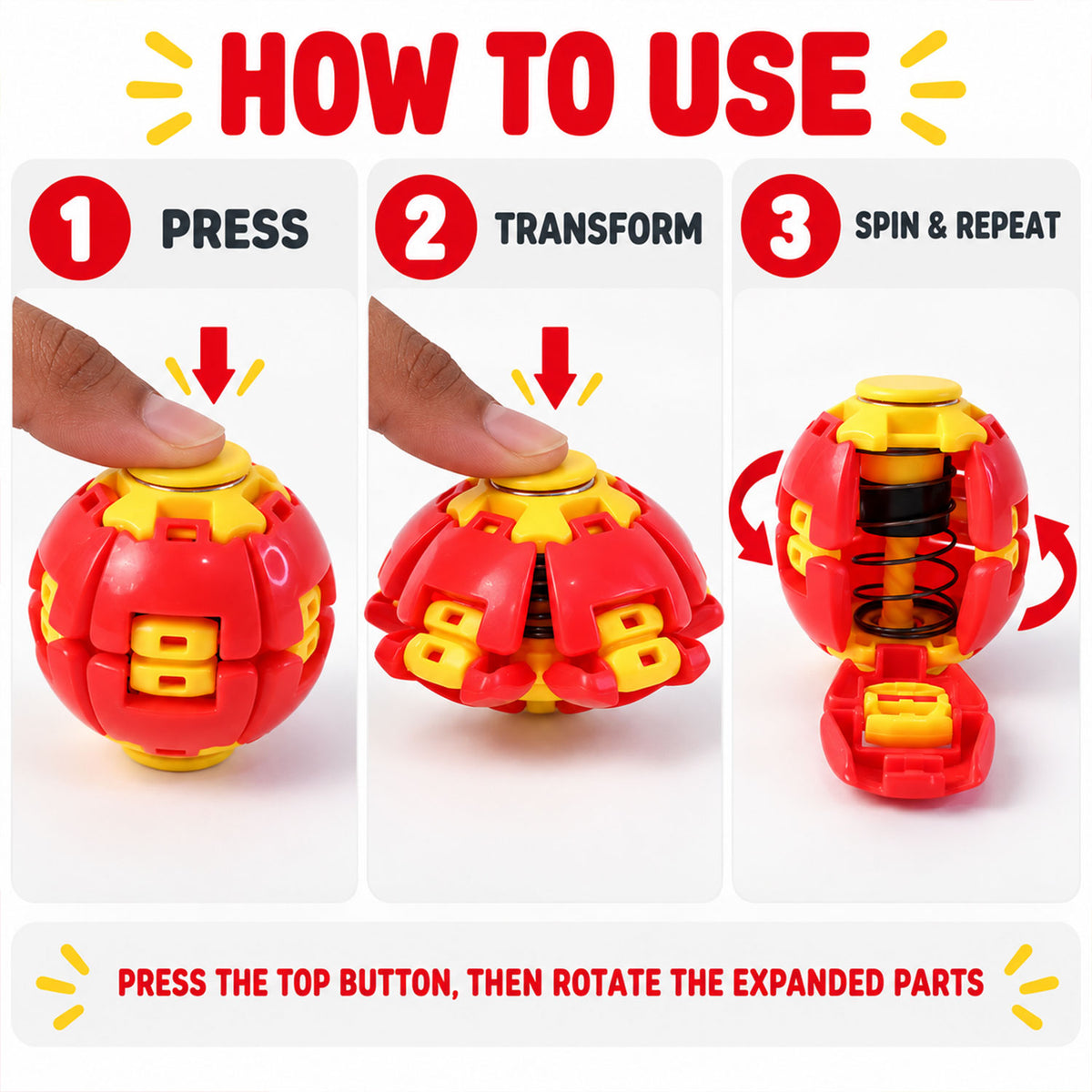 Transforming Spinner Flat Ball Toy with 360 Degree Spin for Kids and Desk Play