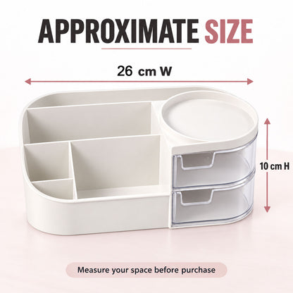 Vanity Organizer with Rotating Tray & Drawers for Easy Storage