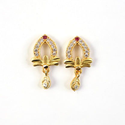 Designer Gold Earrings with Elegant Teardrop Cut & Crystal Work