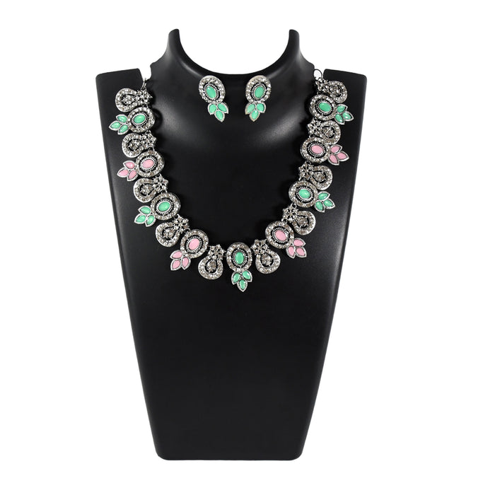 Exquisite Pink & Green Color Necklace Set