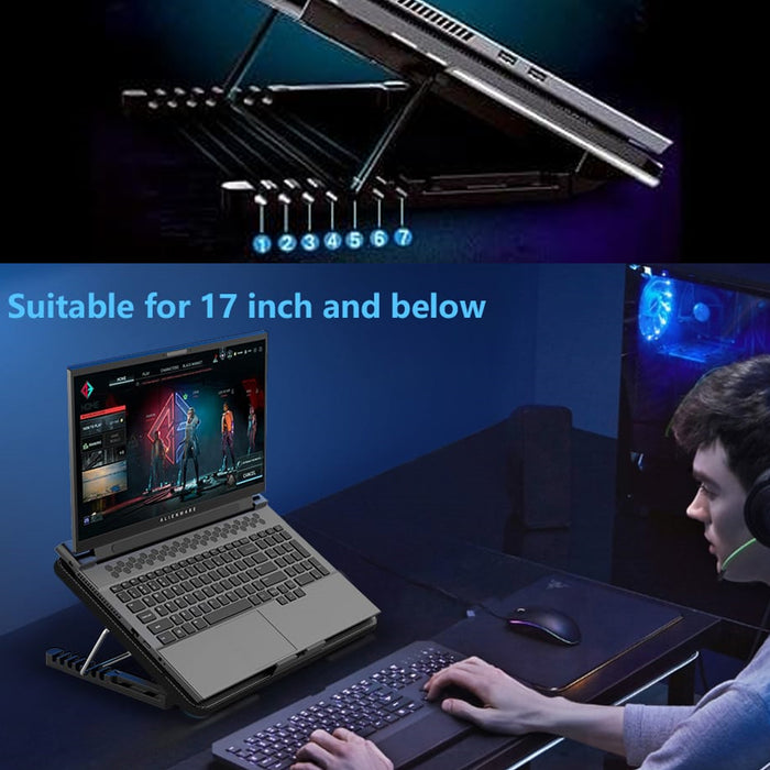 Laptop Cooler Cooling Pad with 2 Quiet Led Fans, Dual USB Ports, Portable Ultra Slim USB Powered 7 Heights Adjustable Laptop Stand for Gaming Laptop