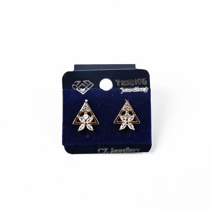 Trendy Triangle Floral Design CZ Stone Stud Earrings for Women