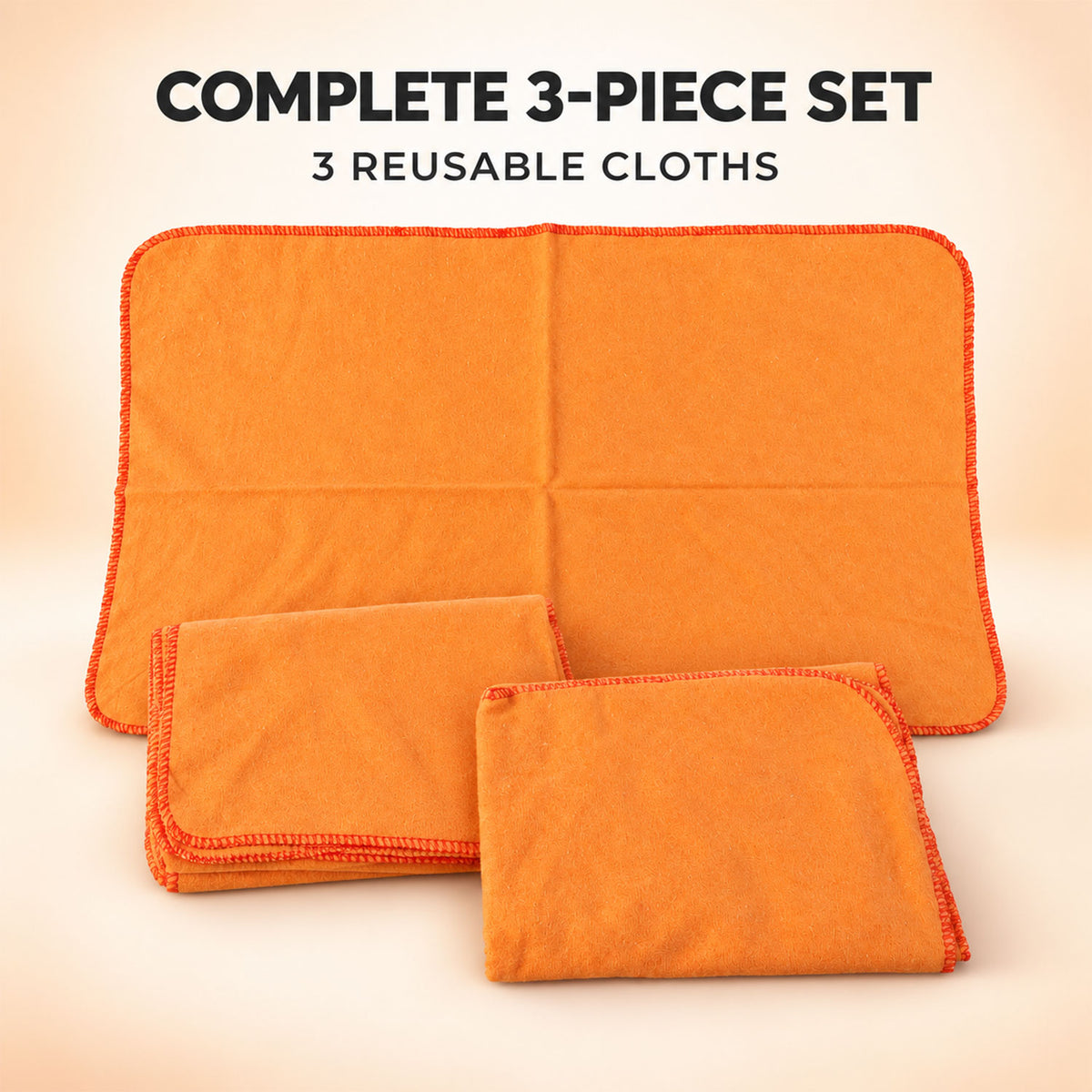 Orange Cotton Multipurpose Duster Cloth for Car and Home (3 Pc, 48 x 74 Cm)