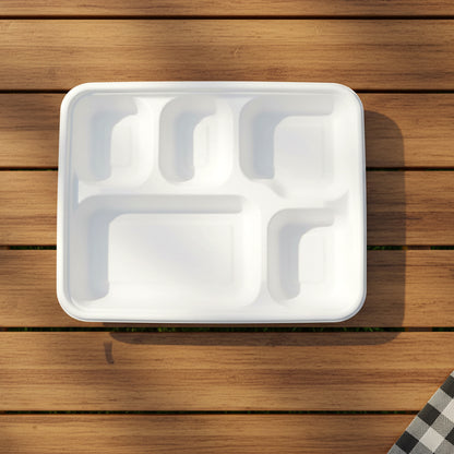 Vegnar 5 Compartment Compostable Bagasse Meal Tray 10 Pcs Set