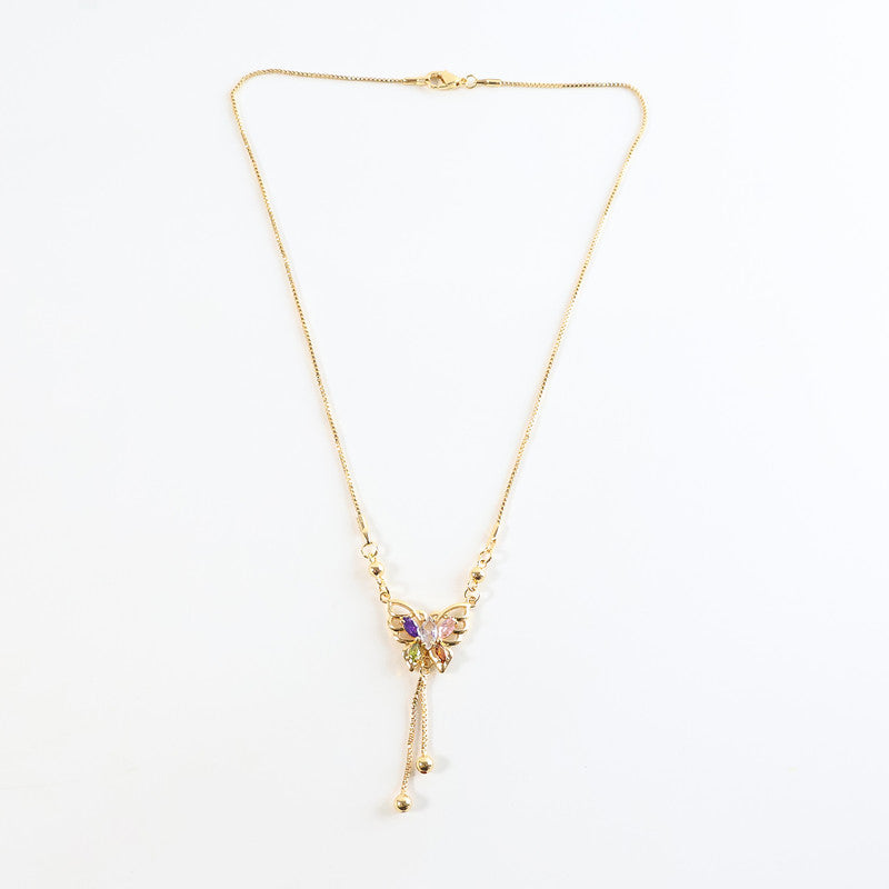 Gold-Plated Butterfly Pendant Necklace with Multicolor Crystals for Women