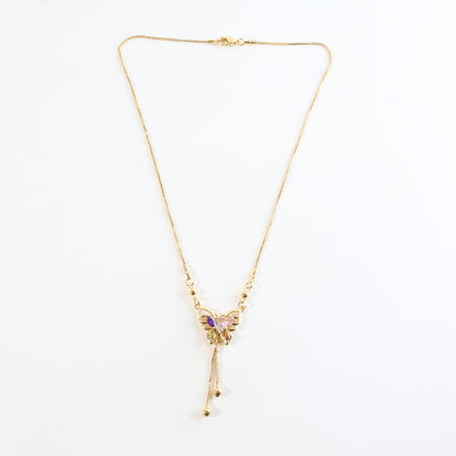Gold-Plated Butterfly Pendant Necklace with Multicolor Crystals for Women
