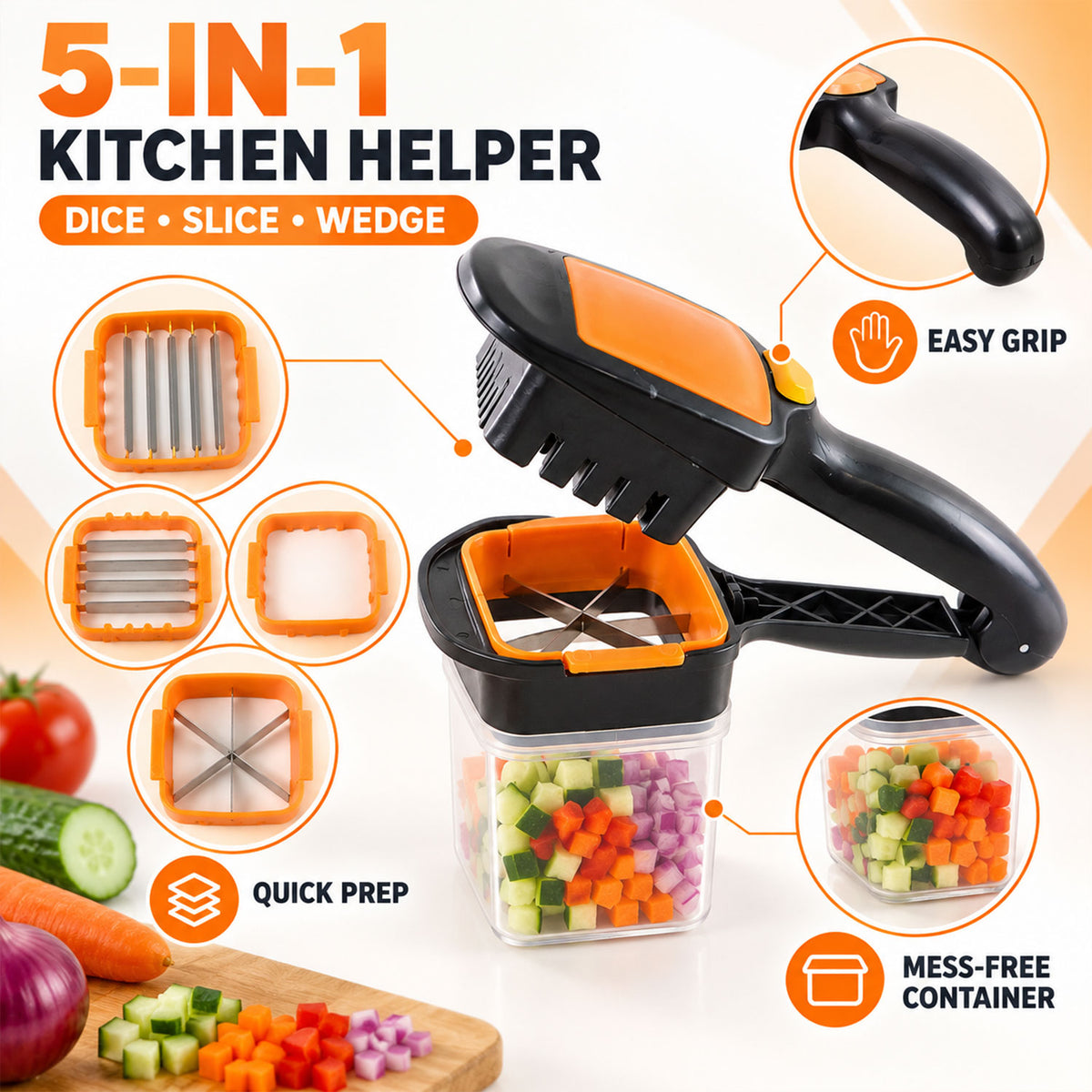 5 in 1 Vegetable Dicer for Kitchen, Onion and Salad Cutter Chopper (1 Pc)