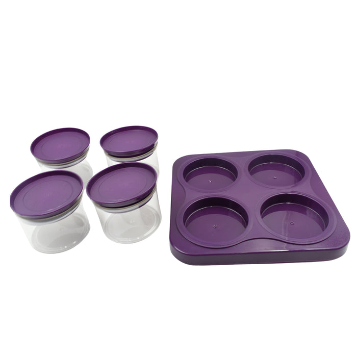 Airtight Plastic 4 Pc Storage Container Set, With Tray Dry Fruit Plastic Storage Container Tray Set With Lid & Serving Tray For Kitchen