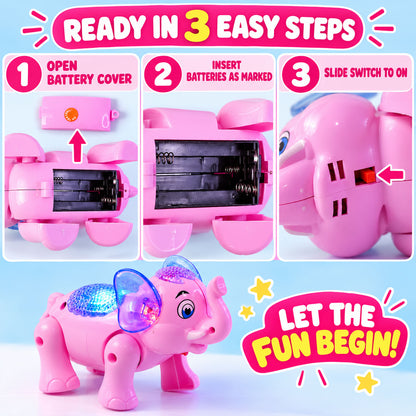 Musical Elephant Toy with Colourful Lights for Fun Indoor Playtime (1 Pc)