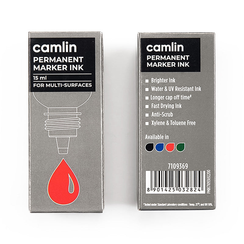Camlin Permanent Marker Ink 15 ml – Red Color Refill Ink for Multi-Surfaces