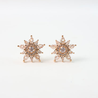 Elegant Floral Design CZ Stone Stud Earrings for Women