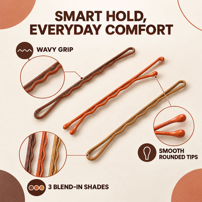 Earth Tone Metal Bobby Pins Set in Brown Orange and Mustard (20 Pc)