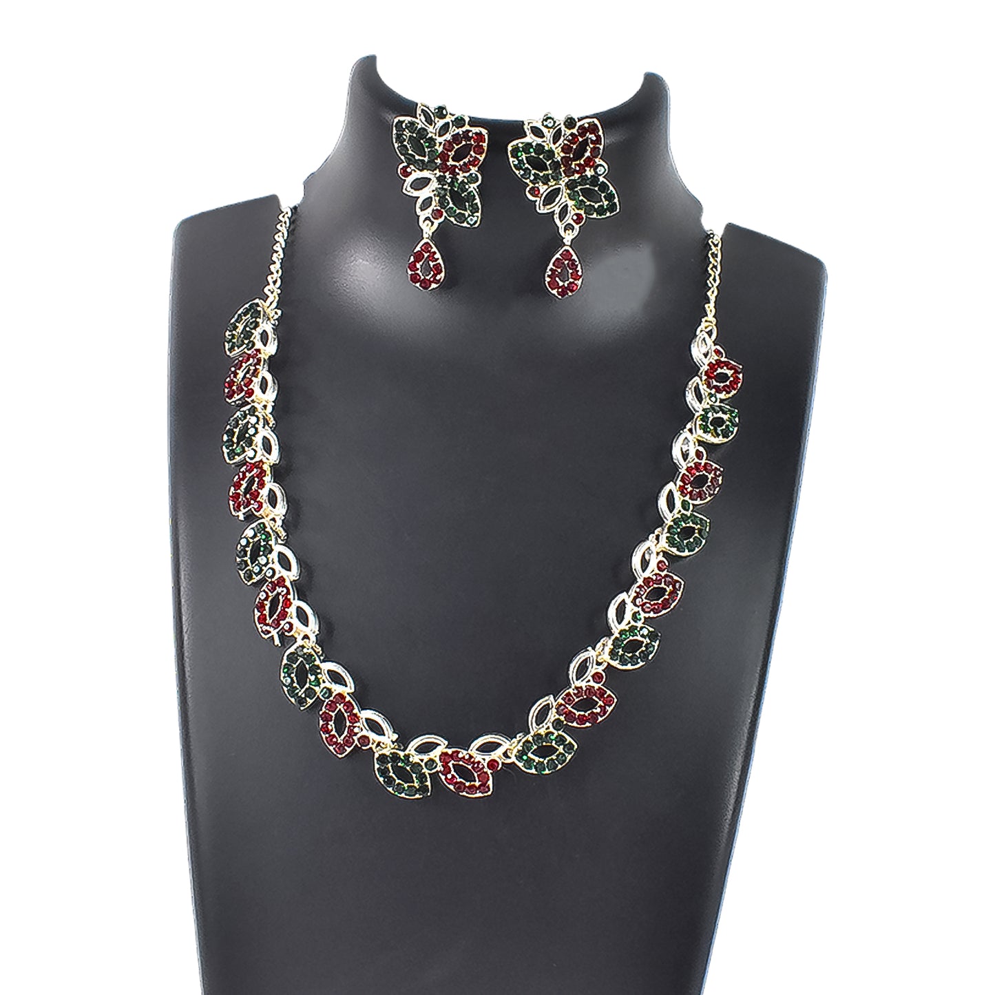 American Diamond Studded Floral Shaped Necklace With Earrings