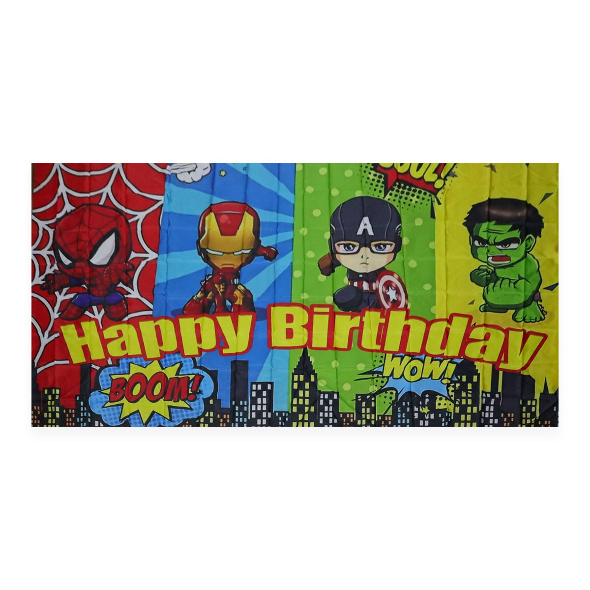 Kids Birthday Party Backdrop Curtain with Cartoon Hero Print (265x117 Cm)