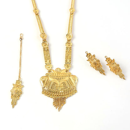 Majestic Gold-Finish Long Necklace Set with Intricate Traditional Craftwork
