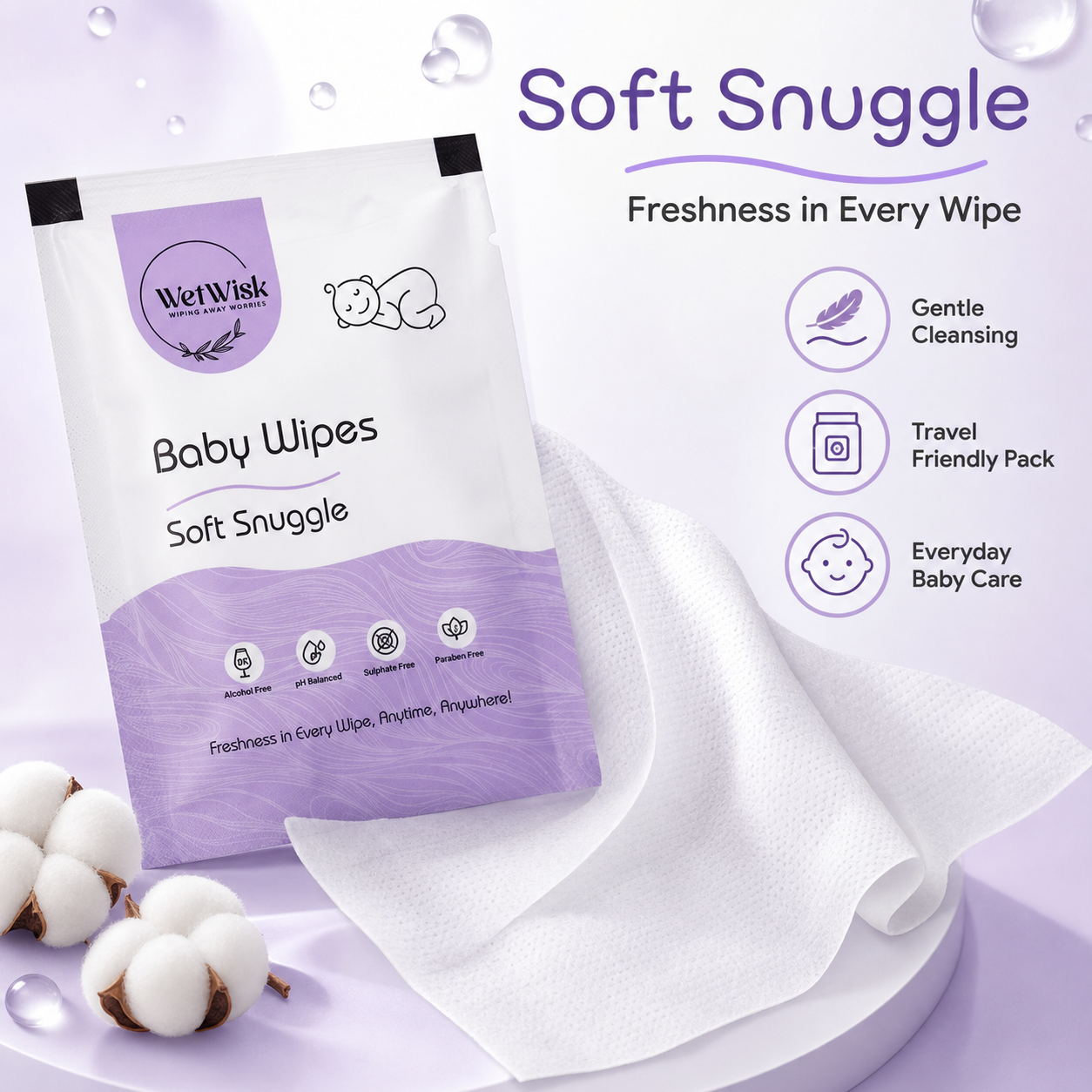 Baby wipes features gentle formula