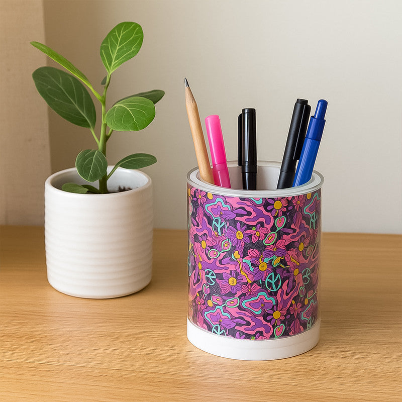 Khyati Crystal Round Pen Stand – Stylish Transparent Desk Organizer