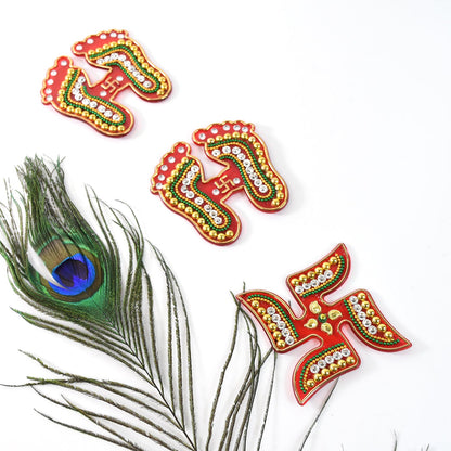 Laxmi Charan & Swastik Decorative Sticker Set – 3pc Festive Rangoli