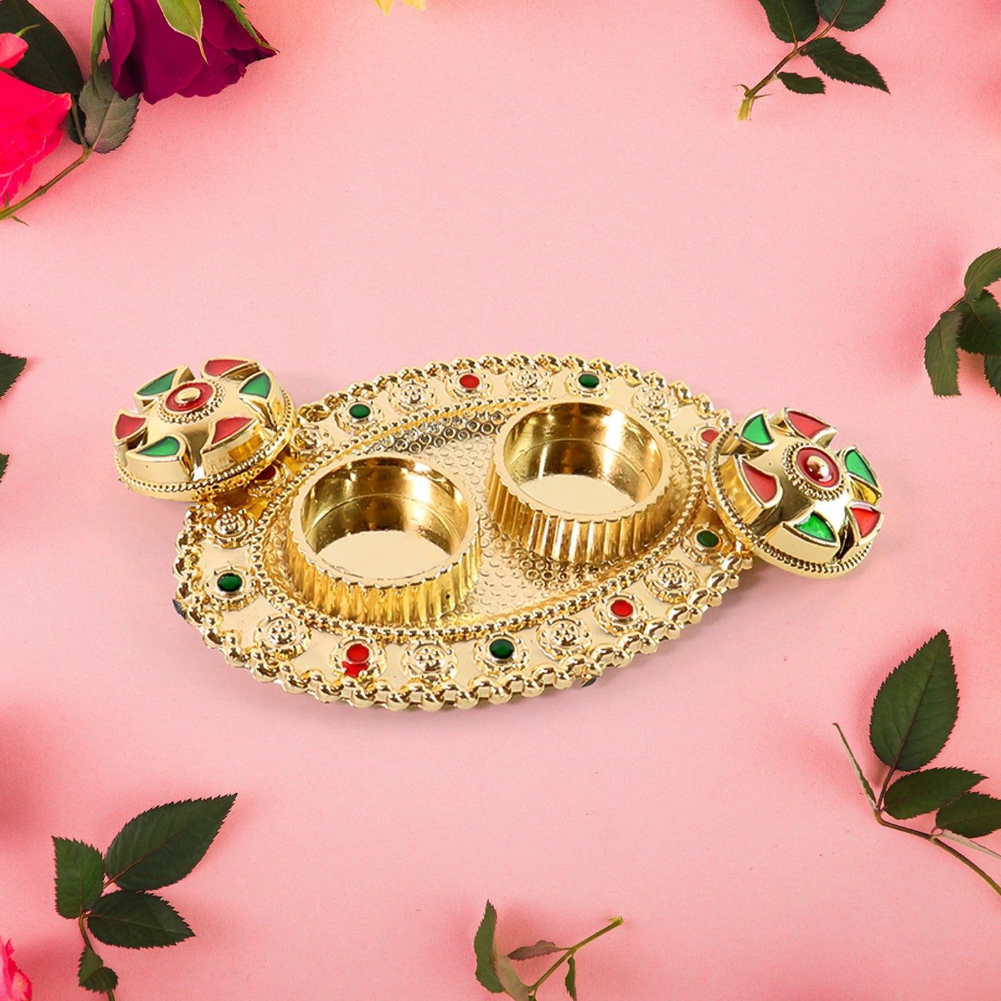 Meenakari Roli–Chawal Pooja Thali -  (1 Pc / Mix design)