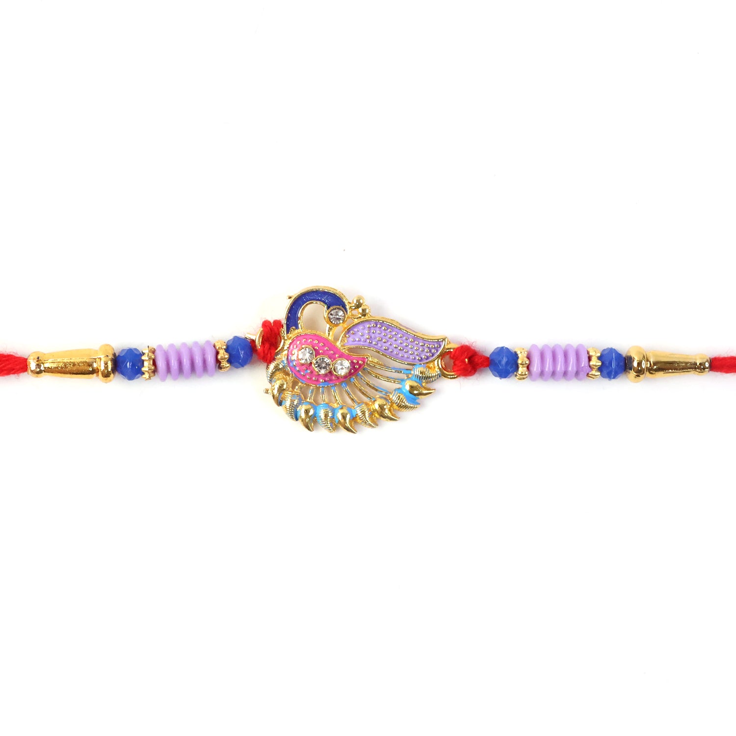 Designer Peacock Rakhi with Beads and Thread Traditional Rakhi (1 Pc)