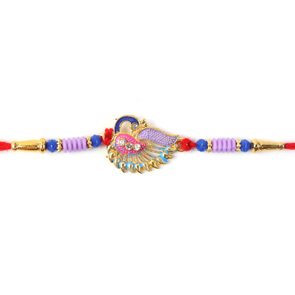 Designer Peacock Rakhi with Beads and Thread Traditional Rakhi (1 Pc)