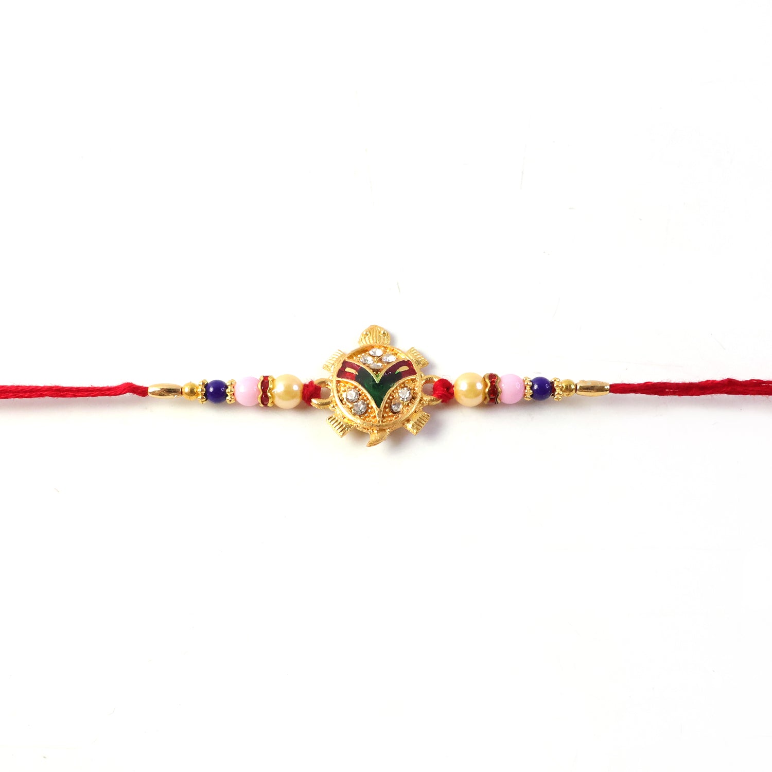 Side view of Tortoise Charm Rakhi showing intricate design