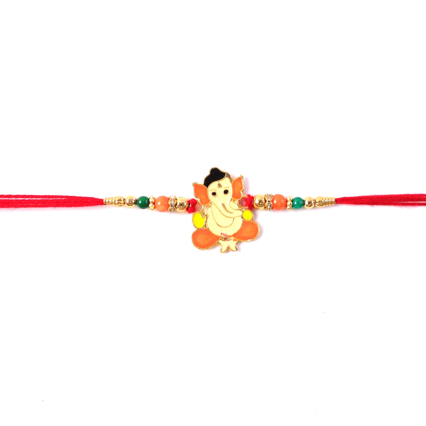 Close-up of decorative beads on Rakhi thread