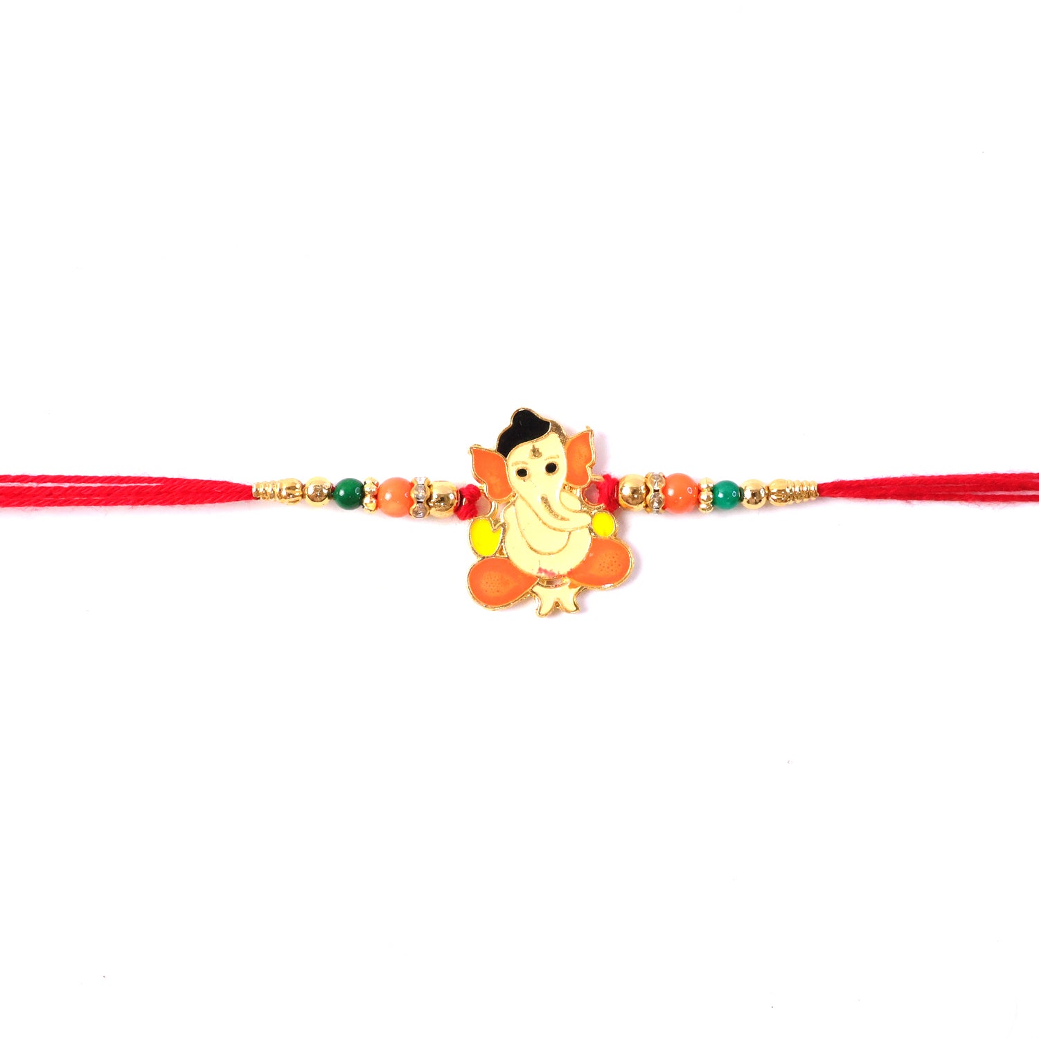 Close-up of decorative beads on Rakhi thread