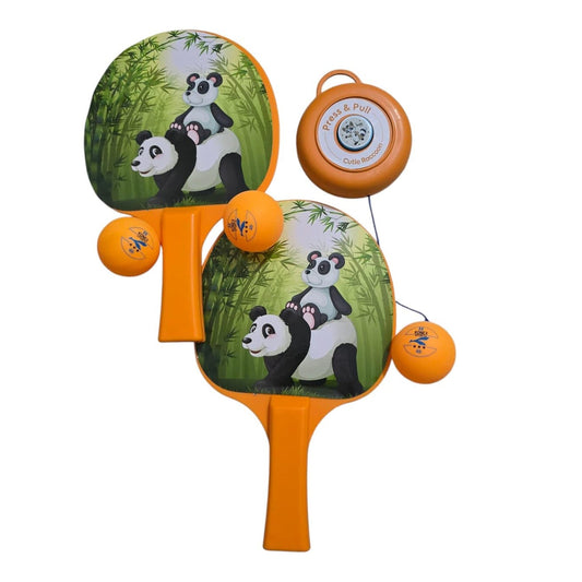 Children playing with hanging ping pong trainer set
