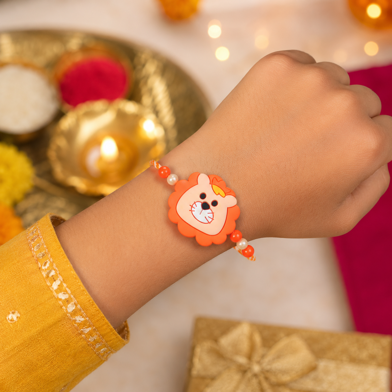 Lion Character Rakhi Beaded Design for Kids Brother (5pcs)